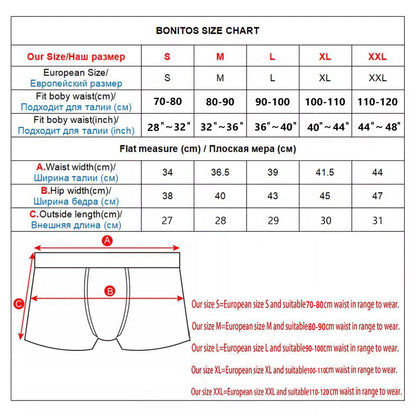 3pcs Print Men's Panties BONITOS Letter Waistband Boxer Briefs Cotton Underwear Mens Boxers Classic Men Underpants
