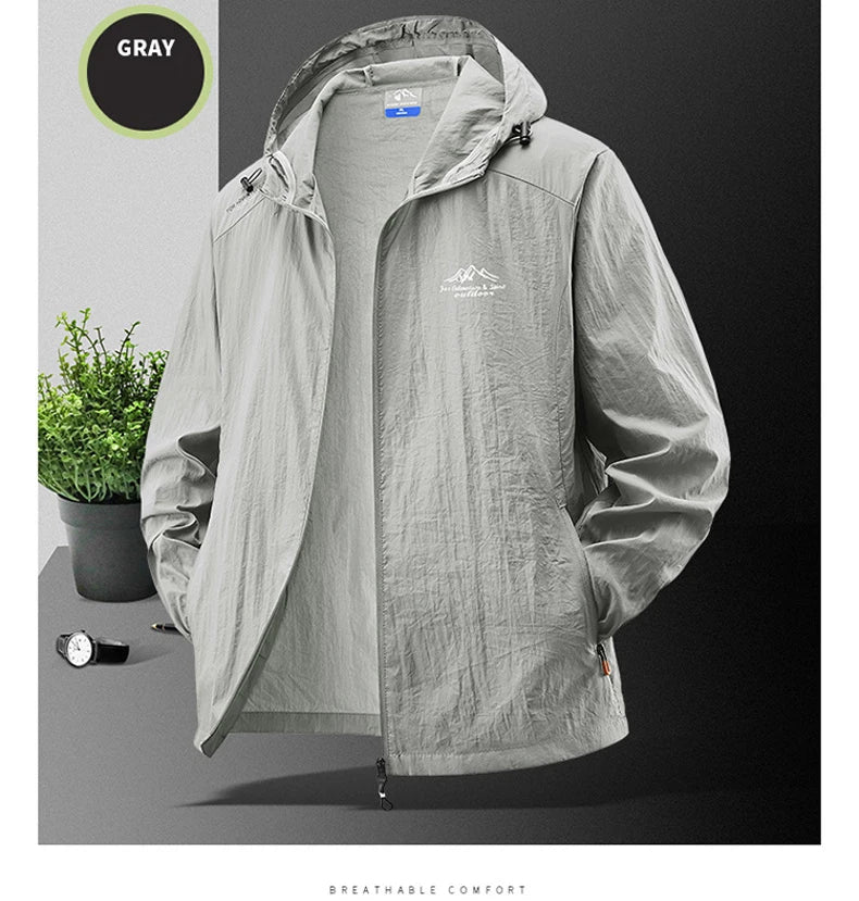 Summer Waterproof Hiking Jackets Men Fishing Cycling Hooded Gym Sports Running Coat Outdoor Sun-Protective Thin Jacket Clothing