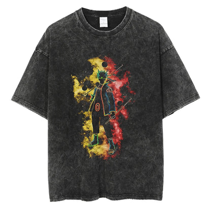Men Streetwear Tshirt Japanese Anime Naruto Graphic T-Shirt Cotton 2026 Harajuku Washed T Shirt Summer Hip Hop Tops Tees Black