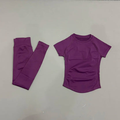 2 Piece Women Solid Color Set Summer Casual Short Sleeve T-Shirt High Waist Long Pants Soft Breathable Tracksuit Daily Outfit