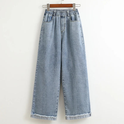 Spring Fall Casual Oversize Denim Pants 2026 Plus Size Hight Waist Wide Leg Jeans Women Korean Streetwear Washed Pants