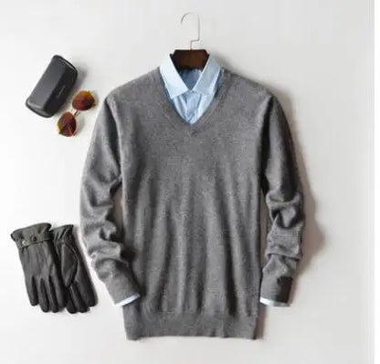 Cashmere Pullover Sweater - Men's V Neck Warm Cotton Blend Knitwear For Autumn Winter