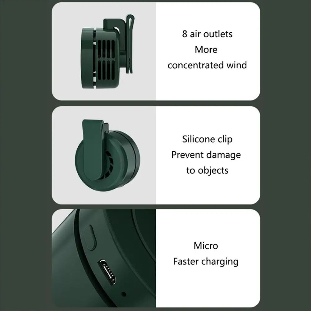 Portable Fan Clip-on Wearable Neck Fan 3-speed Belt Fan Powered By Rechargeable Battery USB Rechargeable Pocket Fan 360 Degree