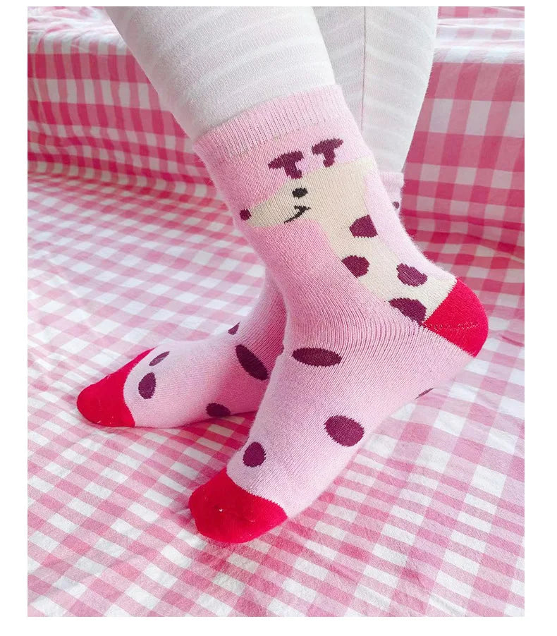 5 Pairs/Lot Kids Scoks Autumn Winter Kids Warm Thicken Cotton Socks Unisex Boys Girls Cute Cartoon Animal Socks