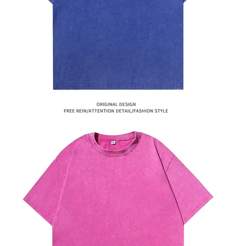 Retro Heavyweight T-Shirt - Solid Color Tee | Breathable Cotton Shirt, Short Sleeve Casual Top