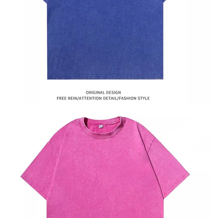 Retro Heavyweight T-Shirt - Solid Color Tee | Breathable Cotton Shirt, Short Sleeve Casual Top