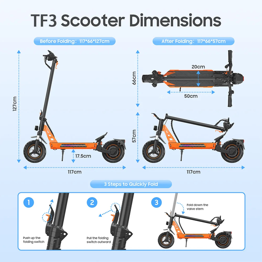 TOFUN TF3 Electric Scooter 1000W Motor 48V13Ah Battery Adult Sport Road Mountain E-Scooter 10Inch Tires Snow Foldable EScooter