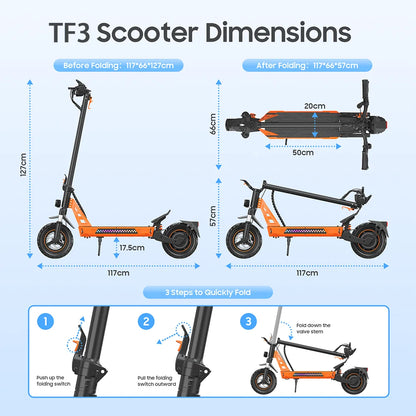 TOFUN TF3 Electric Scooter 1000W Motor 48V13Ah Battery Adult Sport Road Mountain E-Scooter 10Inch Tires Snow Foldable EScooter