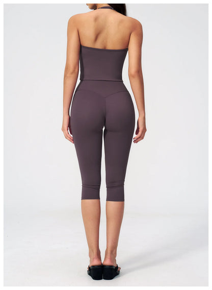 Women Tracksuit Yoga Set 2PCS Sports Set Short Sleeve Fitness Outfits Workout Clothes Running Capri Pants Gym Suit Athletic Wear