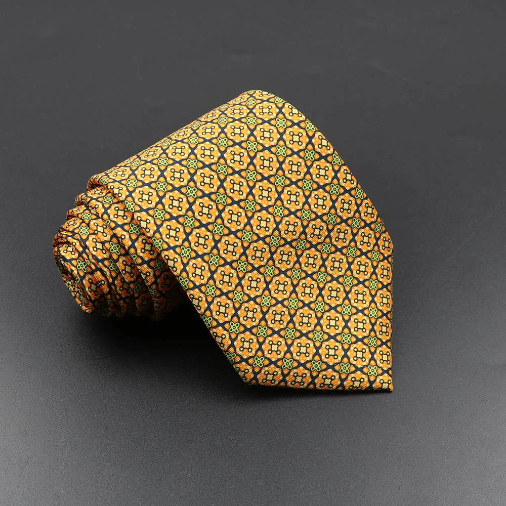 Mens Silk Tie - 75cm Soft Novelty Necktie in Blue Green Orange Floral Pattern