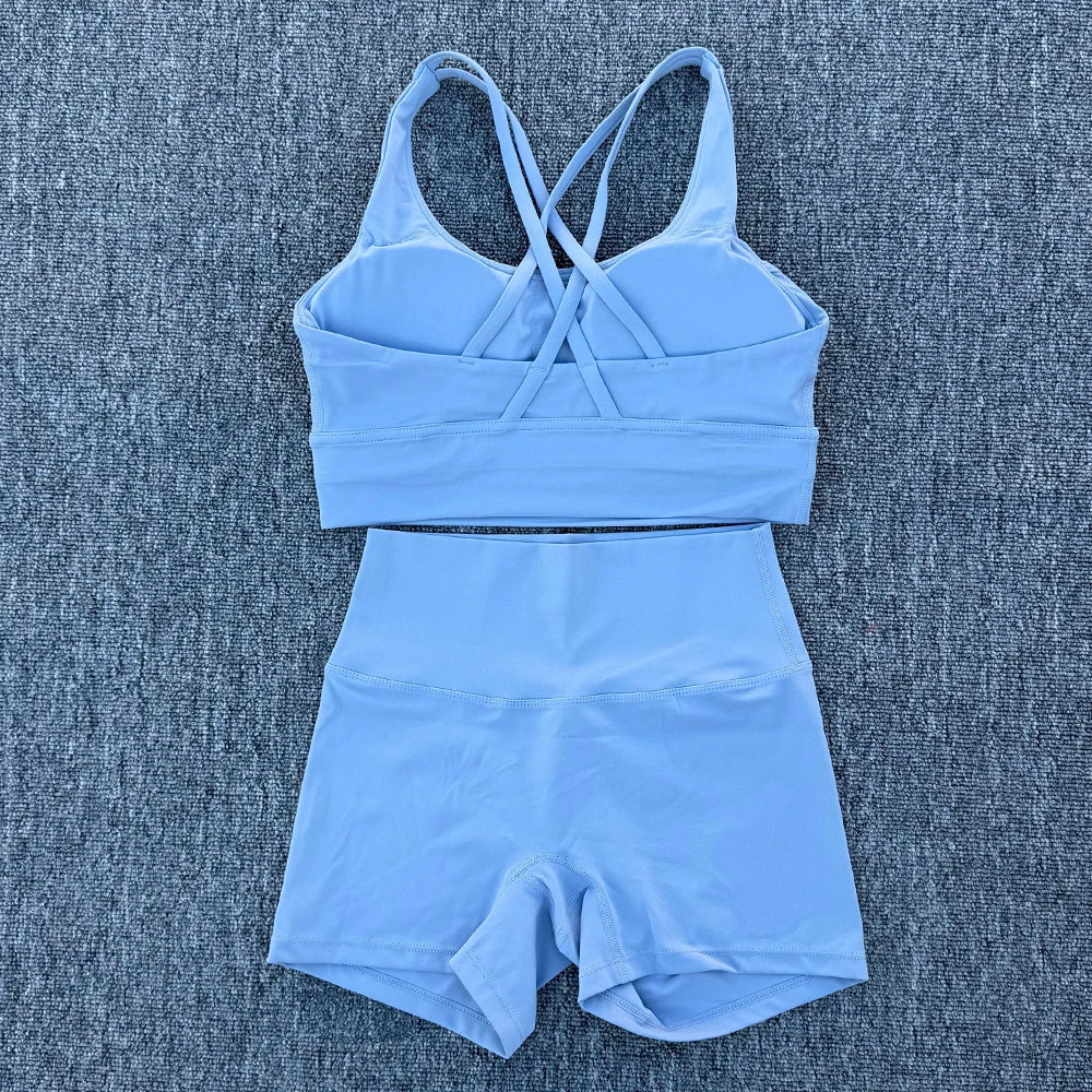 2 Piece Yoga Clothes Women's Tracksuit Athletic Wear Fitness Suit Gym Workout Push Up Clothes Sports Bra Yoga Shorts Suit