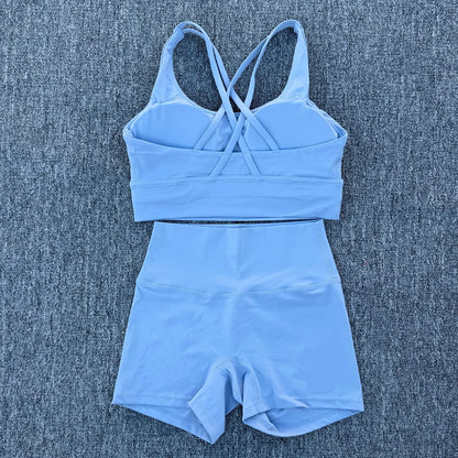 2 Piece Yoga Clothes Women's Tracksuit Athletic Wear Fitness Suit Gym Workout Push Up Clothes Sports Bra Yoga Shorts Suit