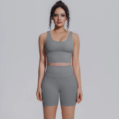 Solid Color Summer Yoga Set Woman's Sexy Backless Yoga Underwear with Chest Pad Quick-Dry Hip Push Up Fitness Shorts Sportswear