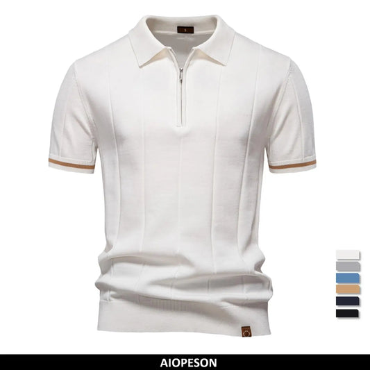 AIOPESON Men's Solid Color Sport Zipper Polo Shirt Athletic Social Polo Shirts for Men Office Slim Fit Polo