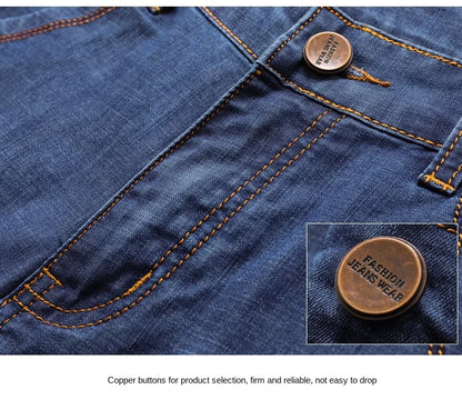 Men's Denim Shorts - Casual Summer Knee Length Multi-Pocket Elastic Waist