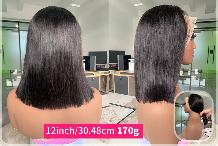 Vietnamese Human Hair Wig - 13x6 Lace Frontal Wig, 250% Density, Natural Black Bob