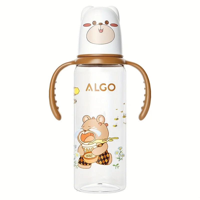 8.12 oz polypropylene baby bottle with handle - leak proof standard caliber, durable PP material and silicone nipple, ideal gift