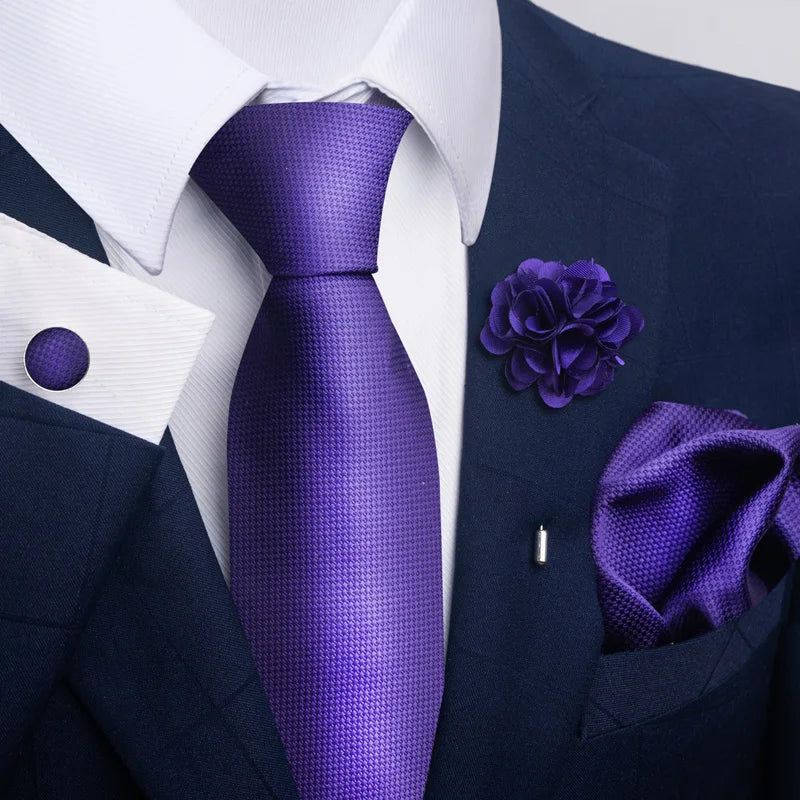 Luxury Mens Floral Black Gold Tie Set - Paisley Necktie Pocket Square Cufflinks  Brooch for Weddings and Parties