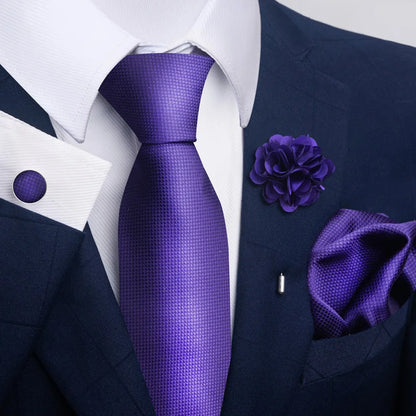 Luxury Mens Floral Black Gold Tie Set - Paisley Necktie Pocket Square Cufflinks  Brooch for Weddings and Parties
