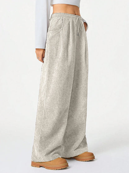 Women's Retro Corduroy Cargo Pants Casual Drawstring Straight Sports Pants Drape Daily Commuting Wide Leg Pants