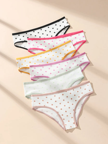 6Pcs/Set Women Panties Fashon Dot Underwear Low Waist Briefs Girls Panty Sexy Ladies Underpants Soft Female Lingerie Size S-XL