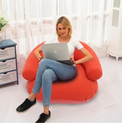 Inflatable Lazy Sofa U-shaped Flocking with Armrests, Backrest Seat Outdoor Pvc Indoor Portable Single Inflatable Sofa