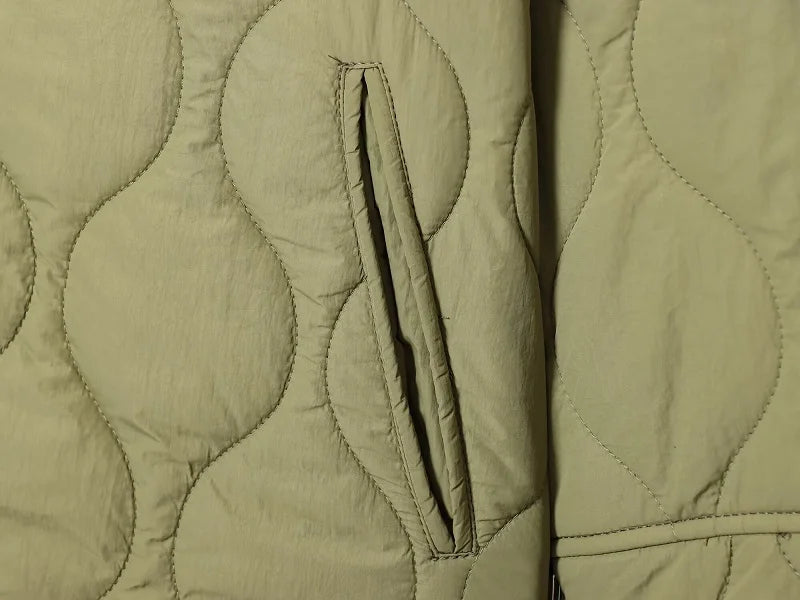 Quilted Jacket Women - Warm Winter Padded Coat With Covered Button Closure