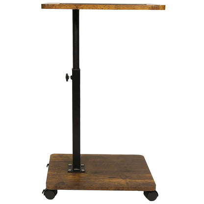 C Shaped Side Table – Mobile Coffee Table With Wheels | Adjustable Height Wooden Storage