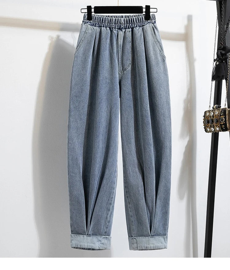 2026 Wide Leg Pants Women's Spring Autumn Retro Waed Denim Workwear Trousers High Waist Casual Versatile Plus Size Pants