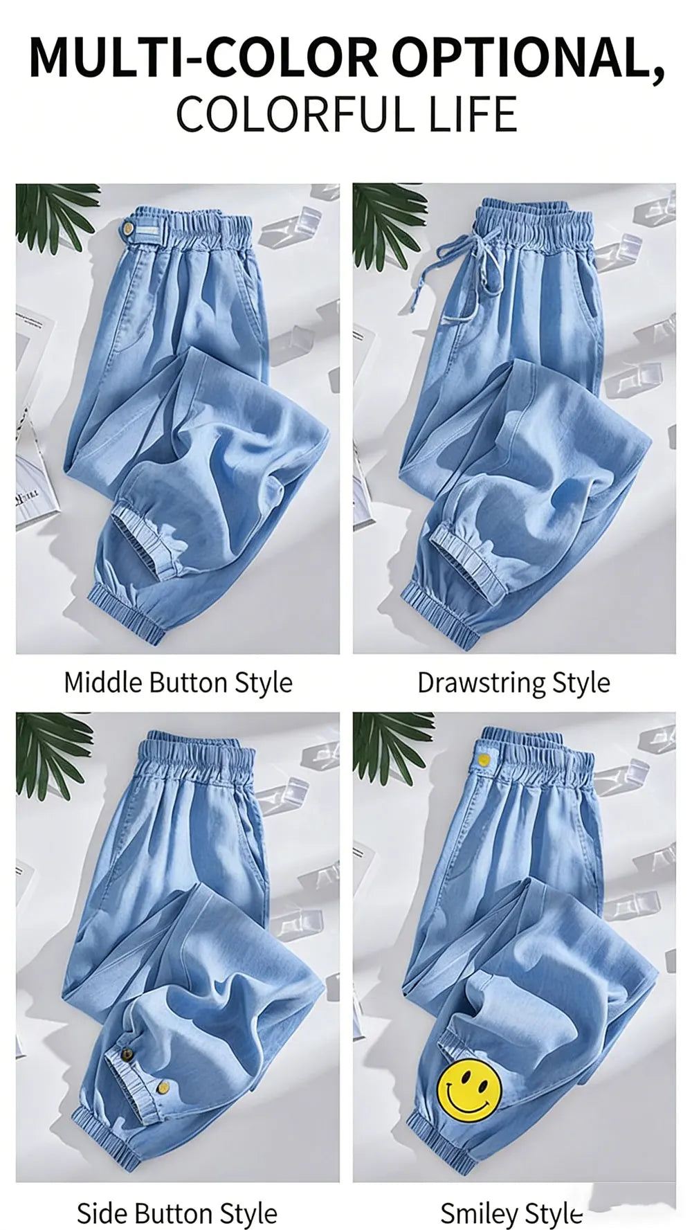Plus Size Ice Silk Denim Pants Yoga Sports Thin Loose Style Women's Summer Casual Wide Leg Pants Harajuku Style Loose Waist