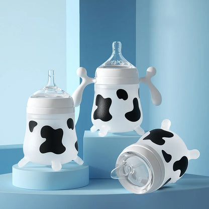 Silicone Baby Feeding Bottle Cute Cow Imitating Breast Milk For Newborn Infant Anti colic Anti choking Milk Feeding Supplies New