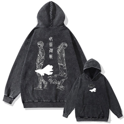 Japanese Anime Jujutsu Kaisen Print Hooded Pullover Men Hip Hop Sweatshirt Vintage Hoodie Harajuku Cotton Sweatshirts