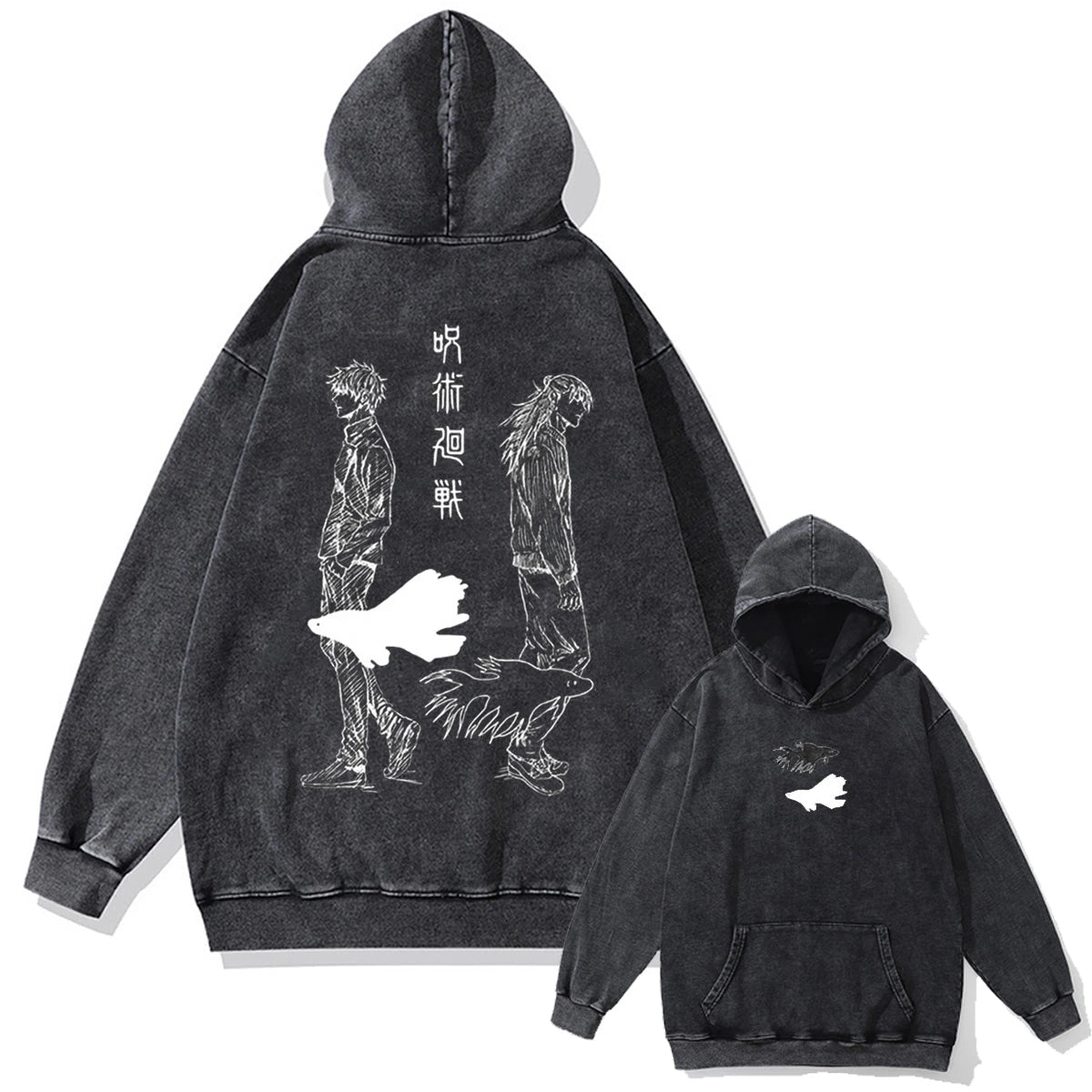 Japanese Anime Jujutsu Kaisen Print Hooded Pullover Men Hip Hop Sweatshirt Vintage Hoodie Harajuku Cotton Sweatshirts