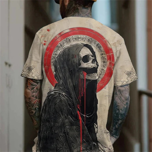 Vintage Horror T-Shirt - Undead Skulls Pattern Oversized Short Sleeve for Men S-5XL - ZOOMNSTORE