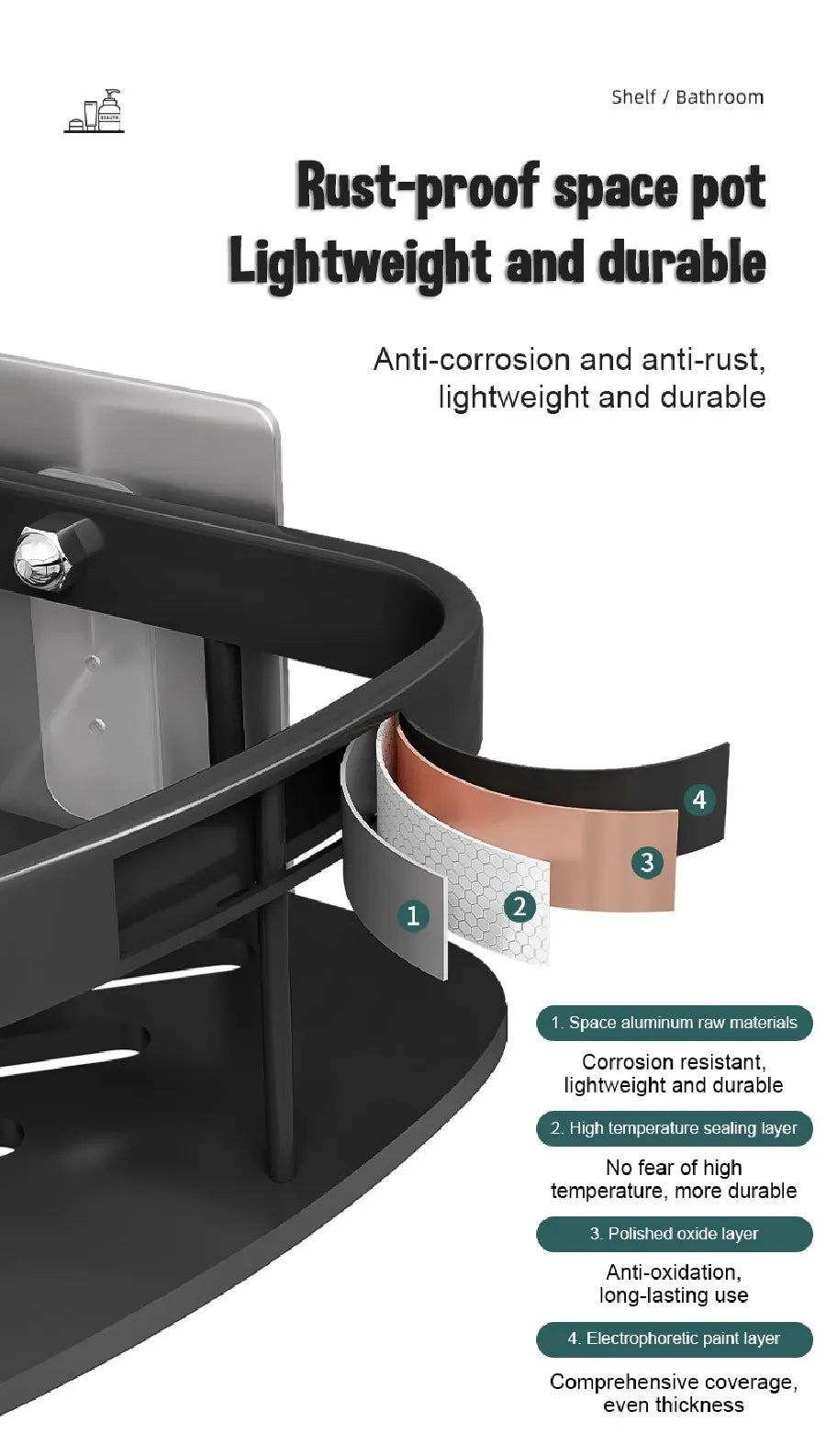 Wall-Mounted Bathroom Corner Shelf - Non-Perforated Shower Storage Organizer