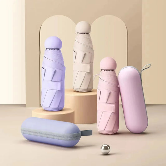 Solid Color Portable Capsule Umbrella Dual Use Sunshade And Rain Protection for Women Small Size