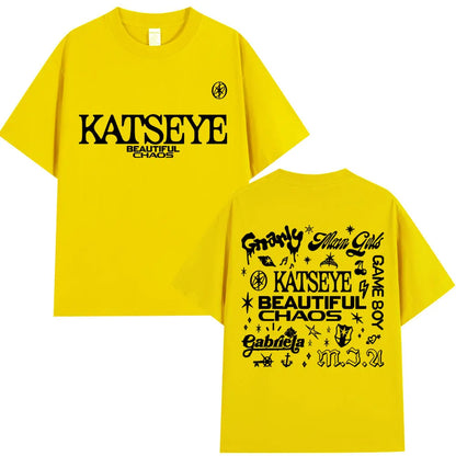 Korean Katseye Beautiful Chaos Tour T Shirt Kpop Vintage Harajuku Fashion Y2K Men Women T-shirt Cotton Loose T Shirts Fans Gifts