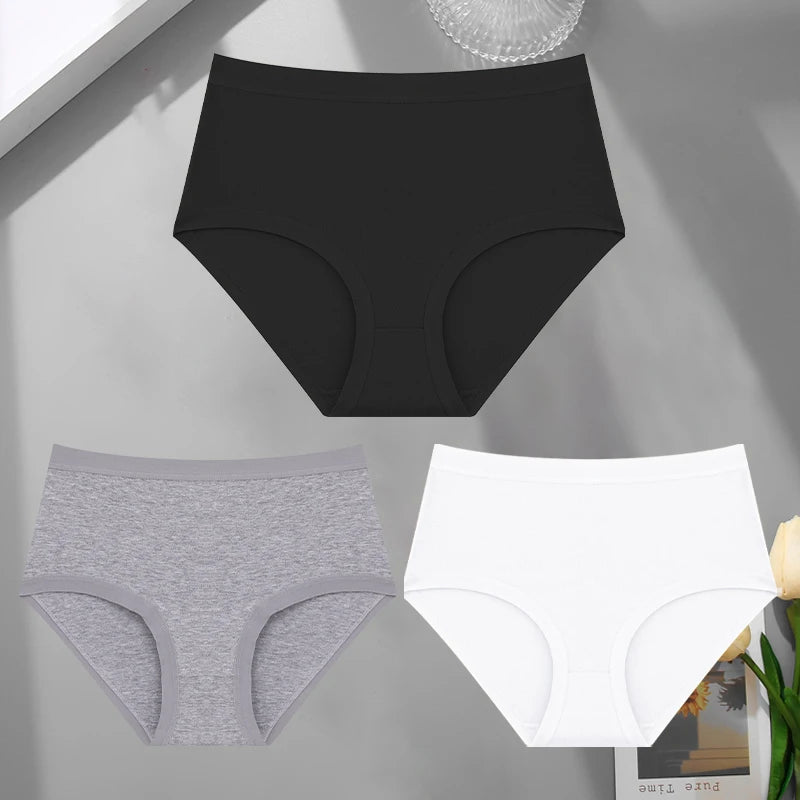 FINETOO 3Pcs/Set Seamless Cotton Panties Women Solid Color High Rise Elastic Briefs Female Soft Comfortable Breathable Underwear