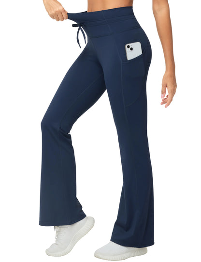 THE GYM PEOPLE Women's High Waisted Drawstring Flare Leggings Workout Soft Stetchy Bell Bottom Yoga Pants with Pockets