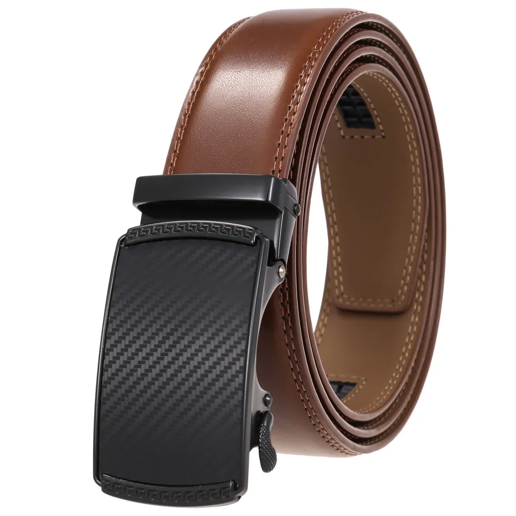 Men's Leather Belt - Genuine Brown Leather With Automatic Buckle | Business Casual