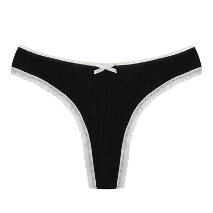3PCS Sexy Low Waist Panties Women Lace Trim Solid Color Briefs M-XL Breathable Comfortable Lingerie Female Rib Cotton Underwear