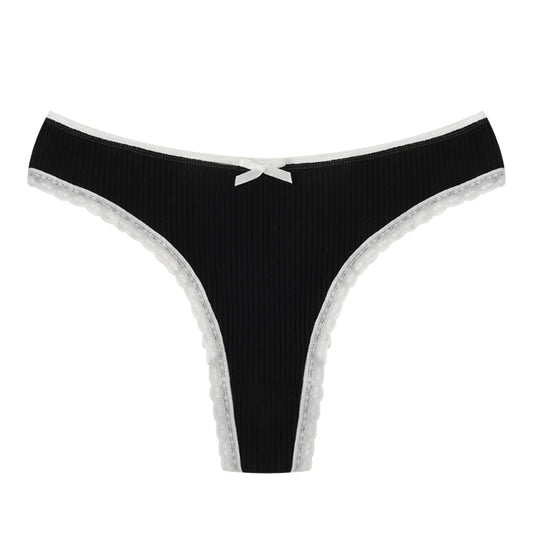 3PCS Sexy Low Waist Panties Women Lace Trim Solid Color Briefs M-XL Breathable Comfortable Lingerie Female Rib Cotton Underwear