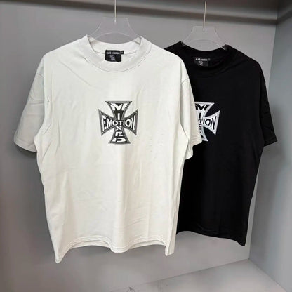 141# New fashion trend brand MIXEDEMOTION printing Shirt Streetwear Cotton Loose Round Neck Oversized Tee Top men t-shirt