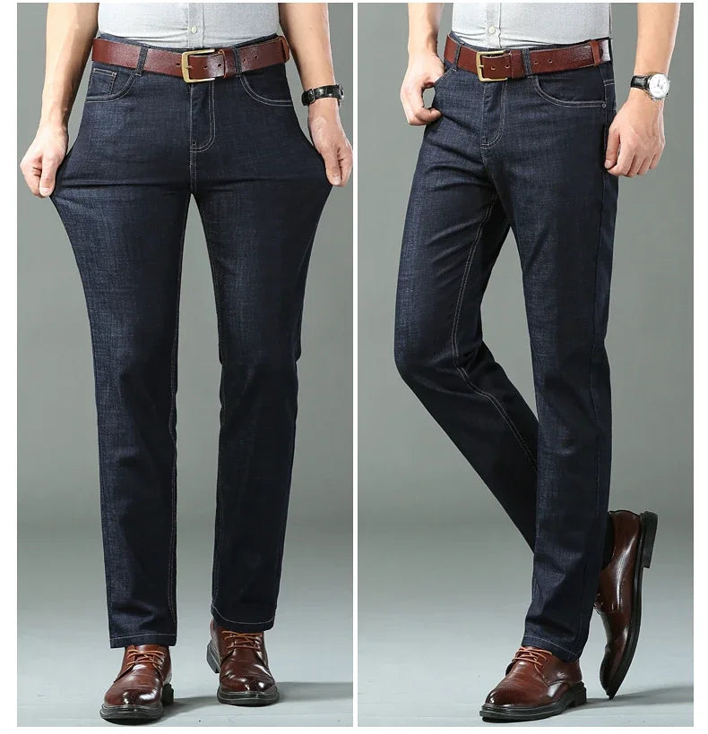 Mens Lightweight Blue Denim Jeans - Stretch Cotton Straight Pants for SpringSummer Casual Wear - ZOOMNSTORE