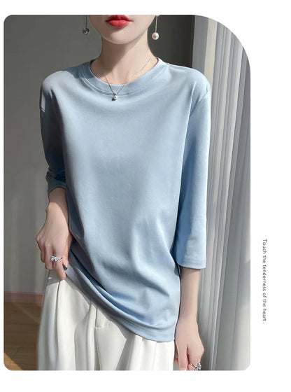 Cropped Mercerized Cotton T-Shirt - 100 Cotton Short Sleeve for Spring  Summer 2023