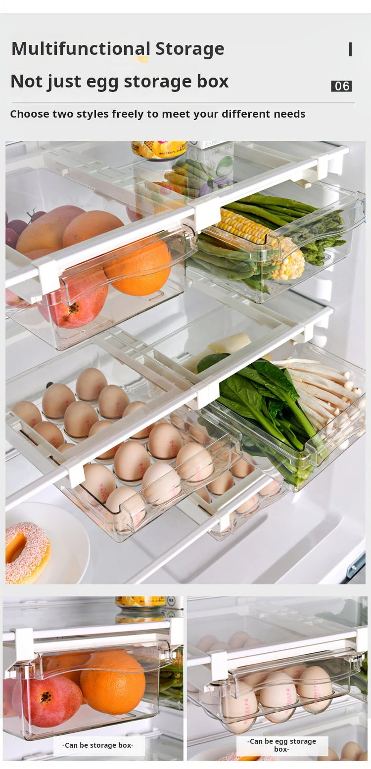 Refrigerator Egg Storage Box - Drawer Style Plastic Egg Holder and Fresh-Keeping Food Rack