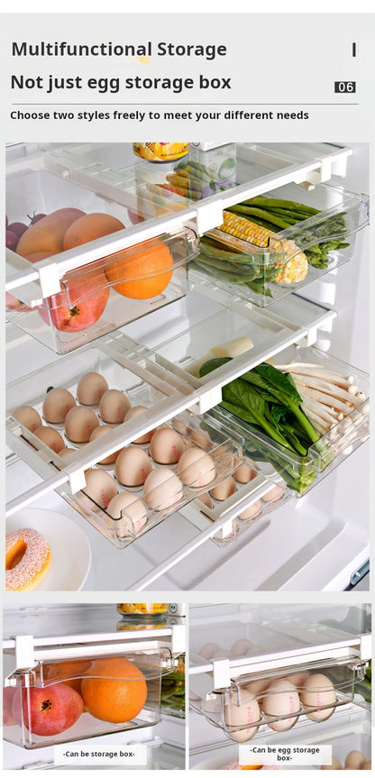 Refrigerator Egg Storage Box - Drawer Style Plastic Egg Holder and Fresh-Keeping Food Rack