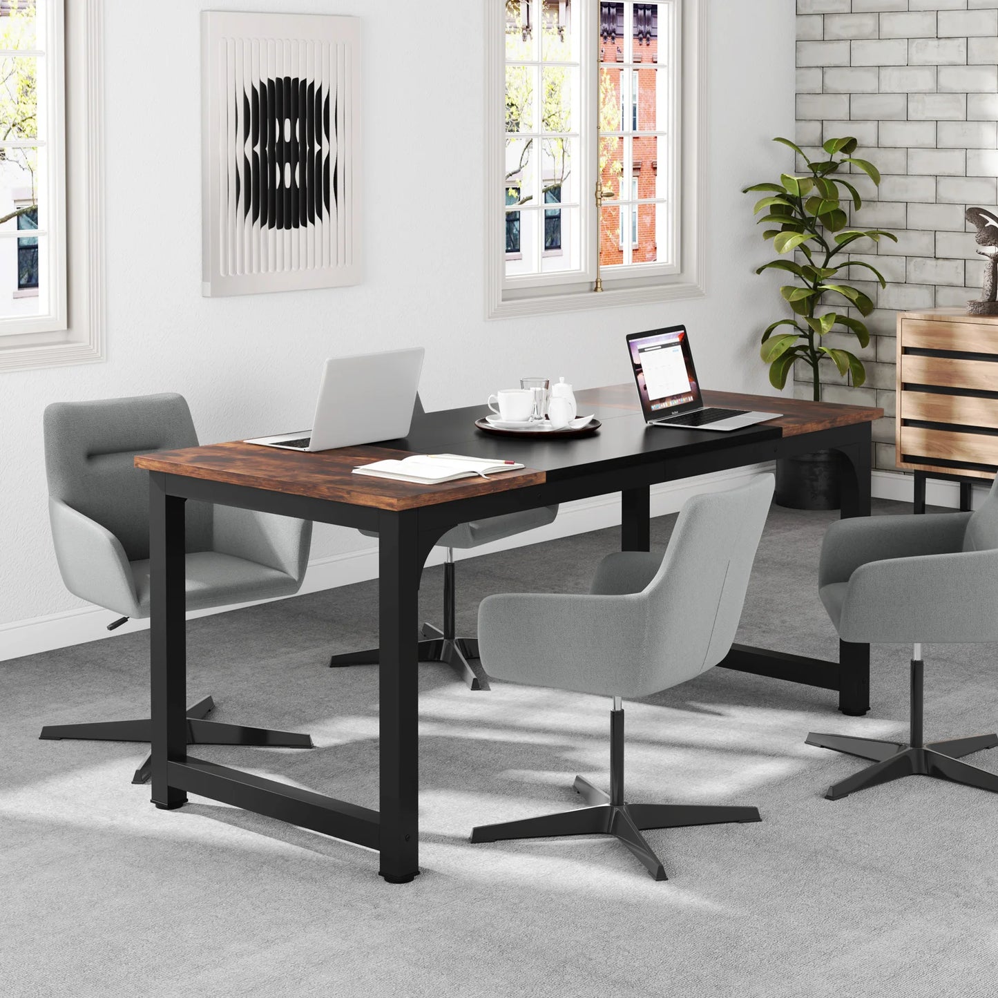 Large Office Desk | Modern Computer Desk - Spacious Writing Workstation for Home Office