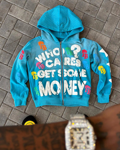 Y2K Trendy Letter Pattern Loose Casual Comfortable Hooded Zipper Retro Hoodie Jacket Top Unisex