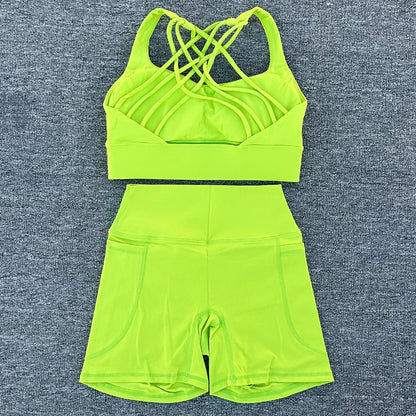 2 PCS Women's Nylon Yoga Set Sexy Sport Bra High Waist Sports Shorts Gym Fitness Sleeveless Workout Suit Sporstwear